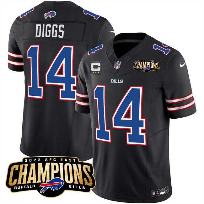 Men & Women & Youth Buffalo Bills #14 Stefon Diggs Black 2023 F.U.S.E. AFC East Champions With 4-star C Ptach Stitched Jersey